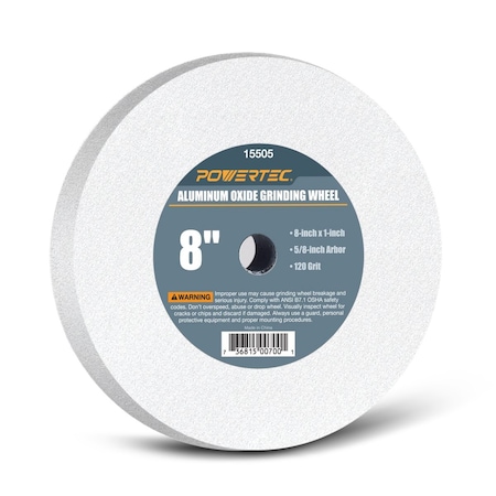 Powertec White Aluminum Oxide Grinding Wheel, 8-Inch by 1-Inch, 5/8-Inch Arbor, 120 Grit 15505